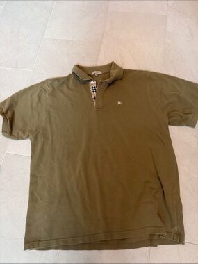 Burberry Olive Polo with Signature Check Placket